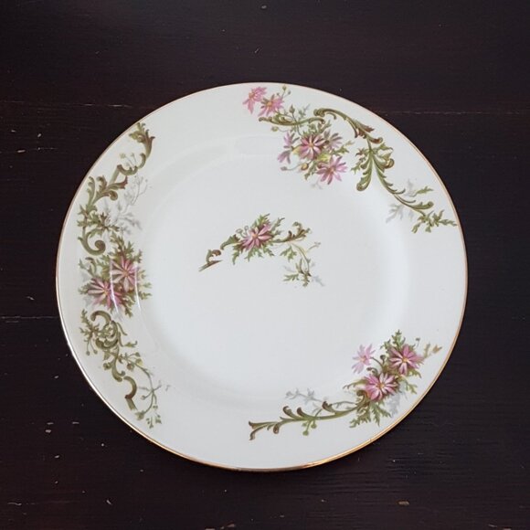1920s Limoges Porcelain Side Plates: Pink Daisy Floral 6-inch Set Wedding Gift - Picture 3 of 10